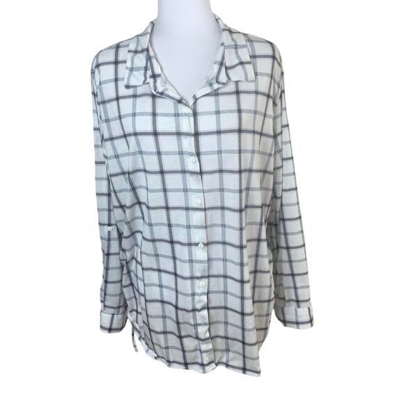 Love Potion Plus Size 3X Plaid Shirt Blue White Button Up Long Sleeve Ruched - Picture 1 of 7